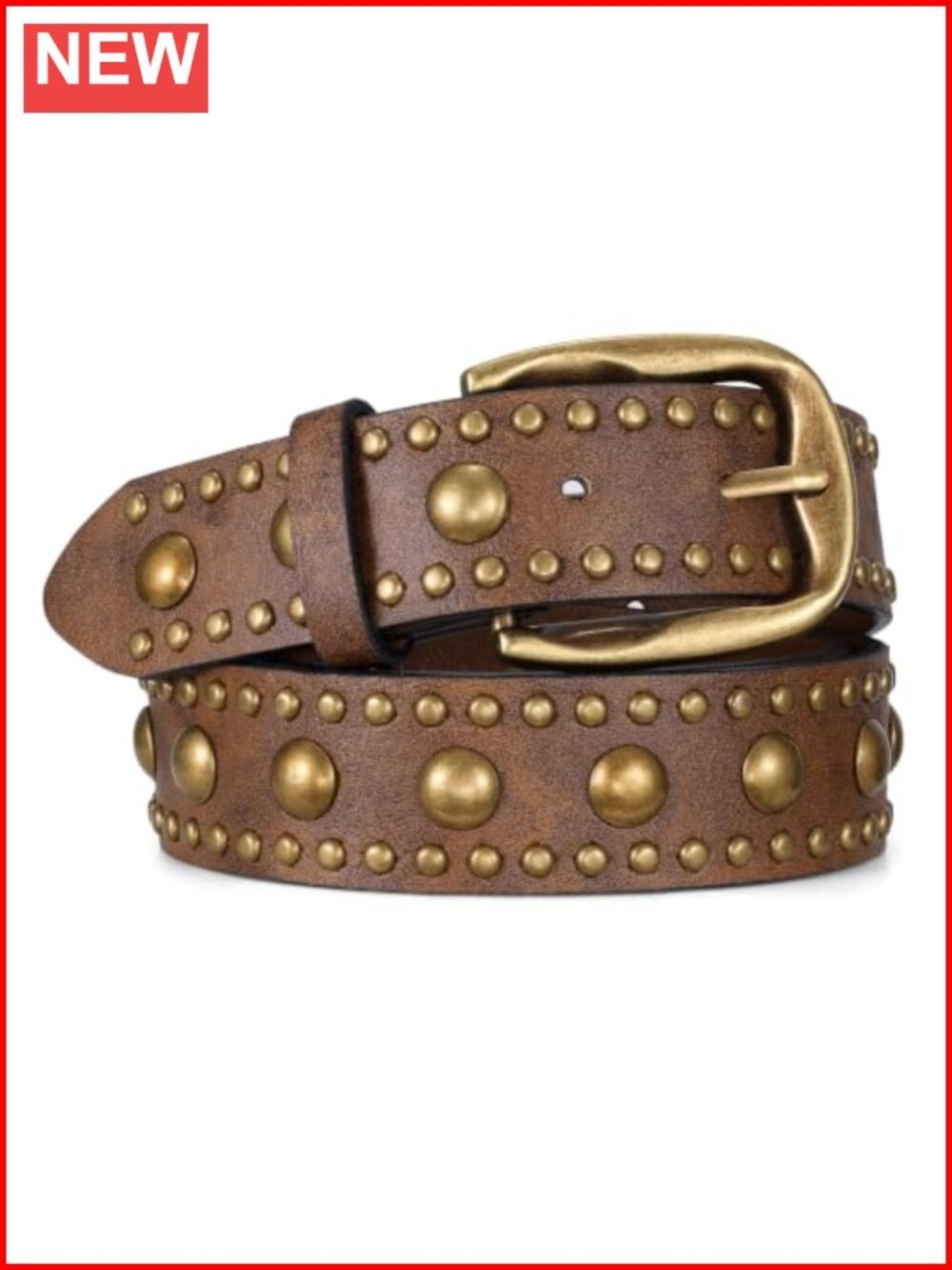 Studded PU Leather Western Belt Vintage Punk Waist Belt for Jeans Dresses